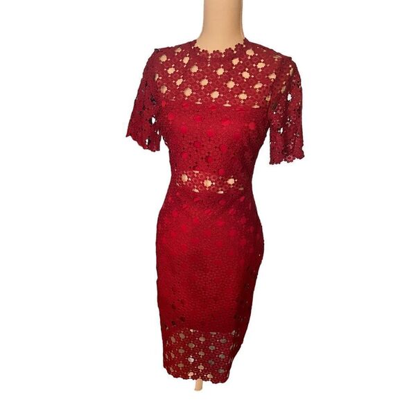 Lulus Burgundy Crochet Laced Bodycon Midi Dress Size S/ Party/ Cocktail/Formal - Picture 5 of 15